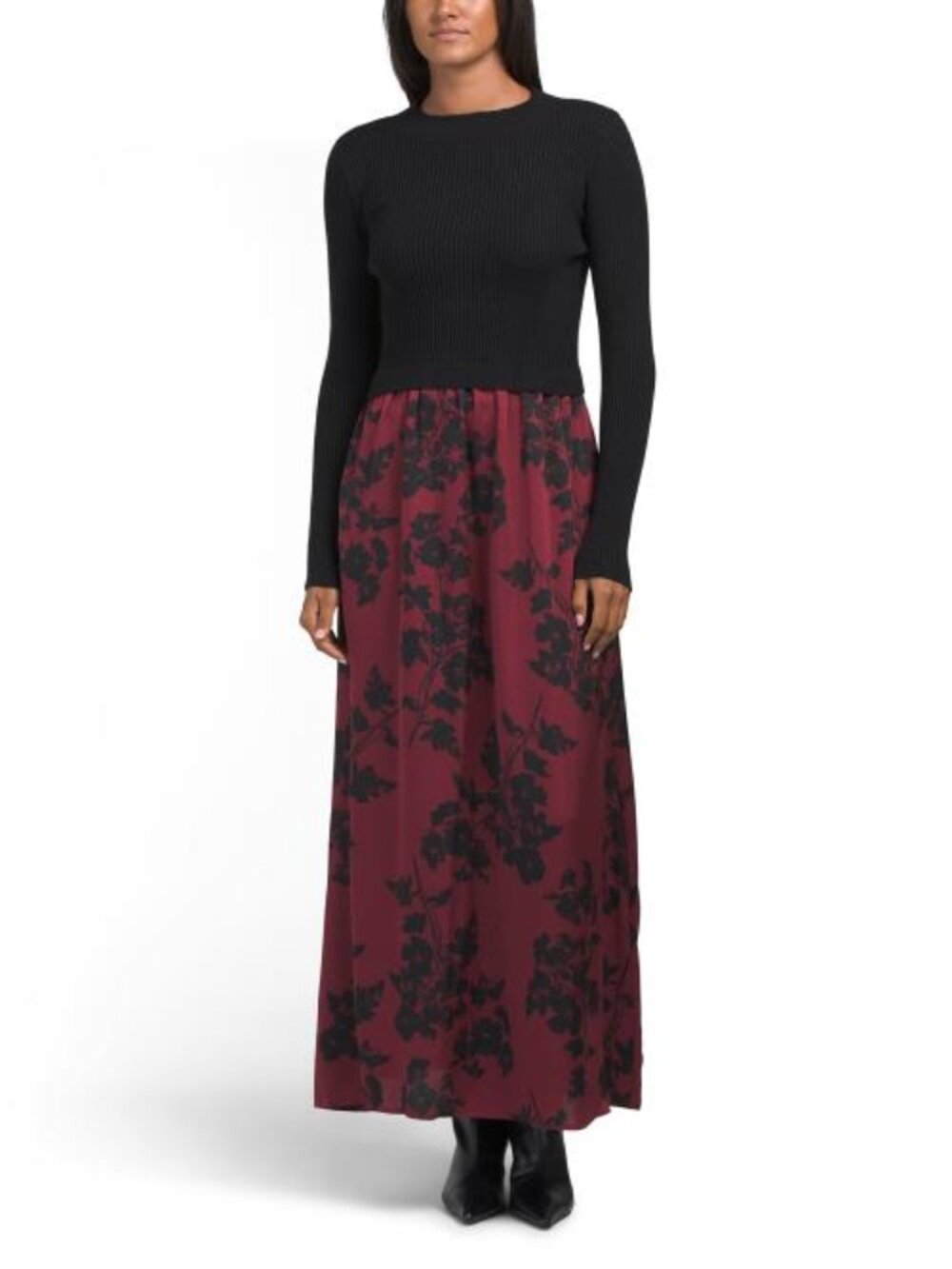 TAYLOR Long Sleeve Mixed Media Knit Maxi Dress